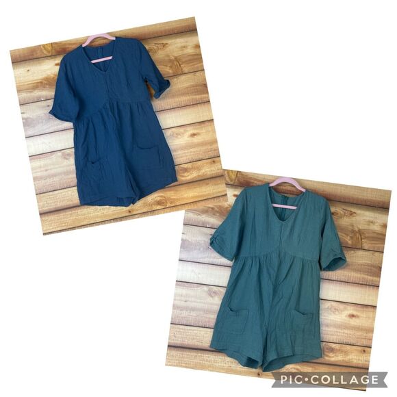 Cupshe Womens Rompers Jumpers (2) Large Boho Short Sleeve V-Neck Pockets - Picture 1 of 16